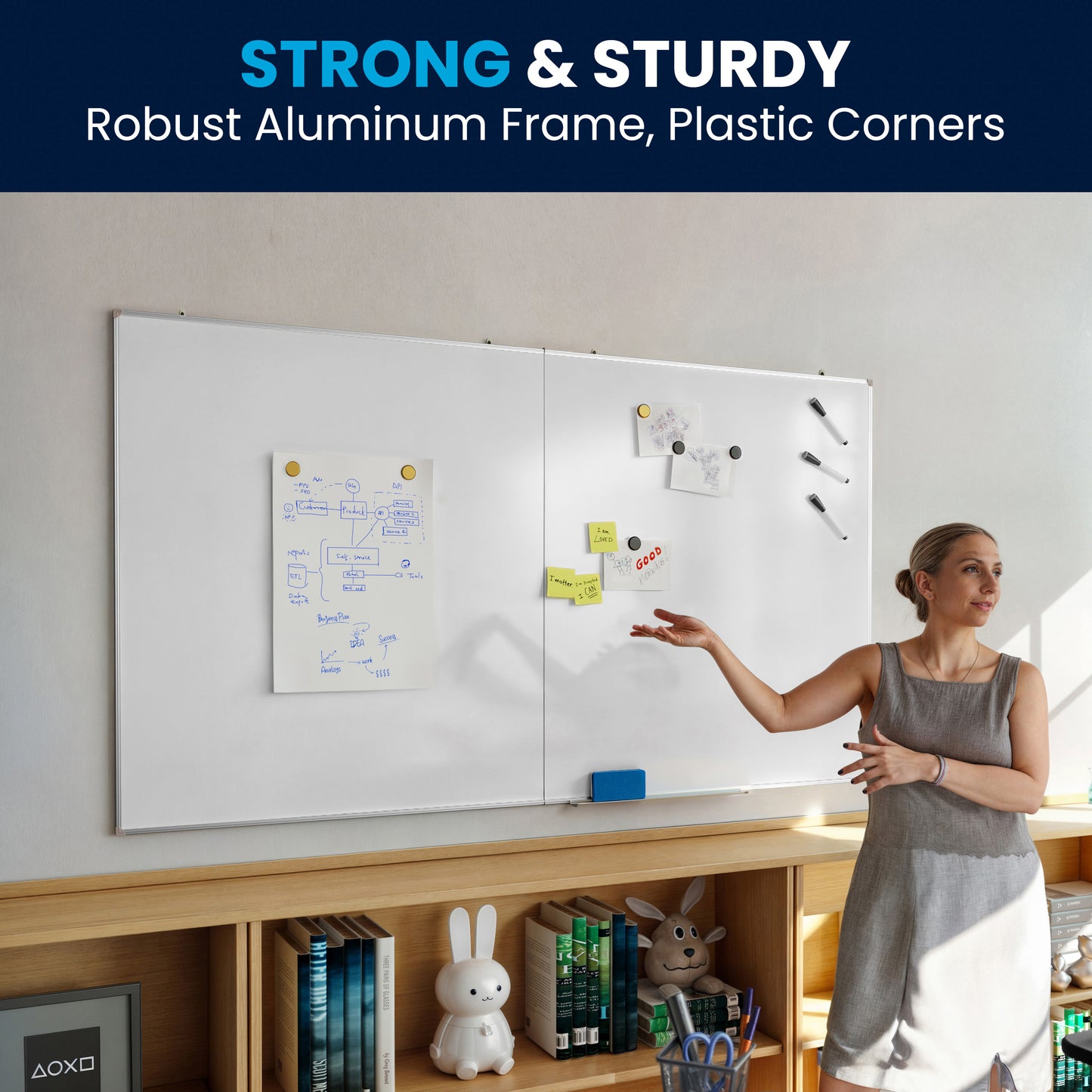 HERCULES Commercial 72" x 40" Whiteboard, Aluminum Magnetic Dry Erase Board with Wall Mount, Marker Tray, Eraser, 3 Markers, 6 Magnets White