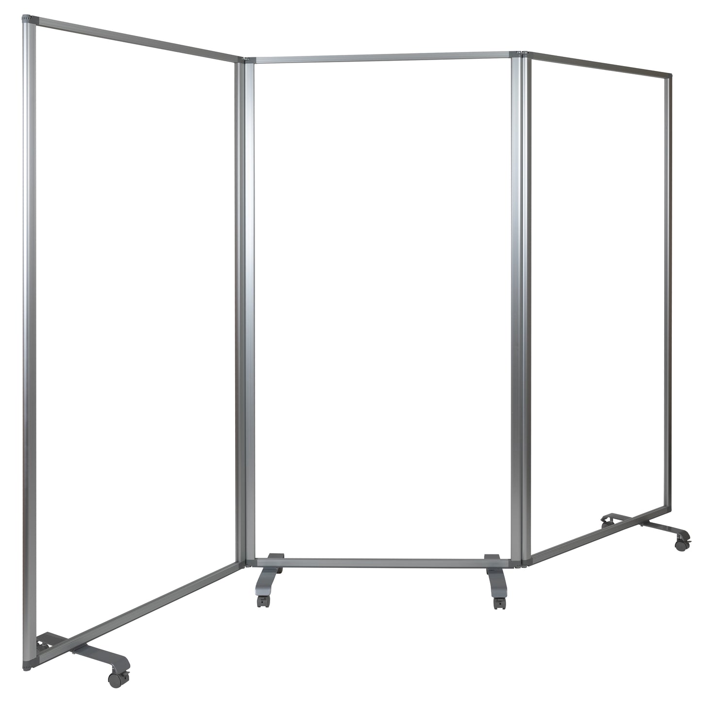 Raisley Transparent Acrylic Mobile Partition with Lockable Casters, 72"H x 36"L (3 Sections Included) Clear
