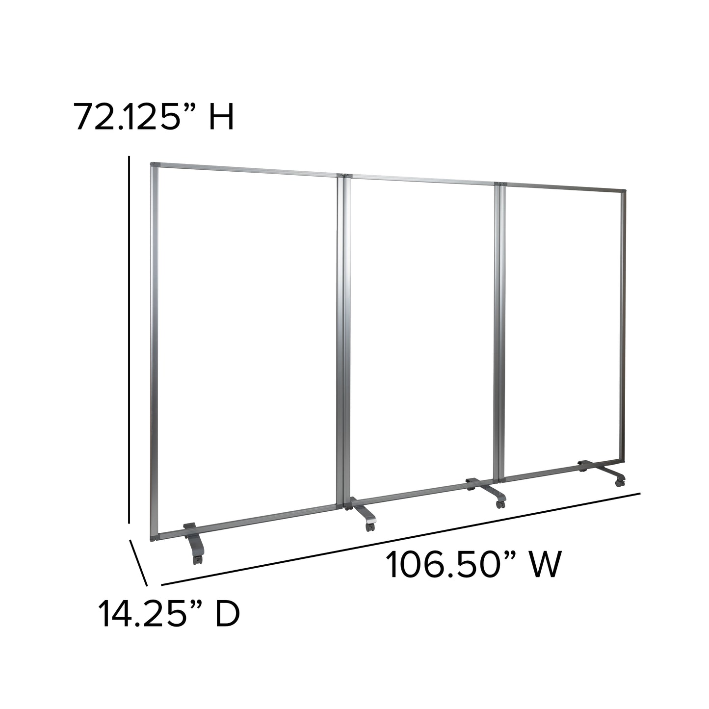 Raisley Transparent Acrylic Mobile Partition with Lockable Casters, 72"H x 36"L (3 Sections Included) Clear