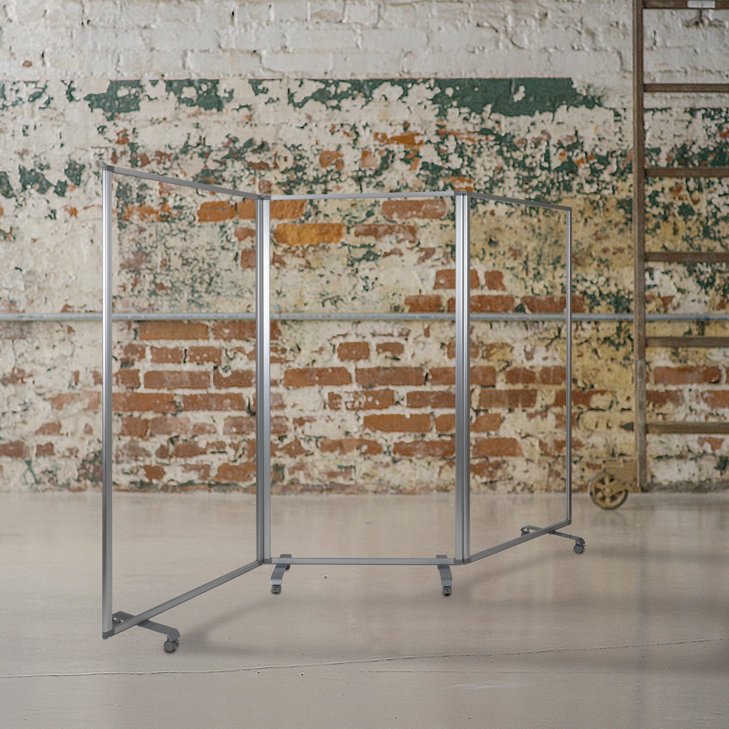 Raisley Transparent Acrylic Mobile Partition with Lockable Casters, 72"H x 36"L (3 Sections Included) Clear
