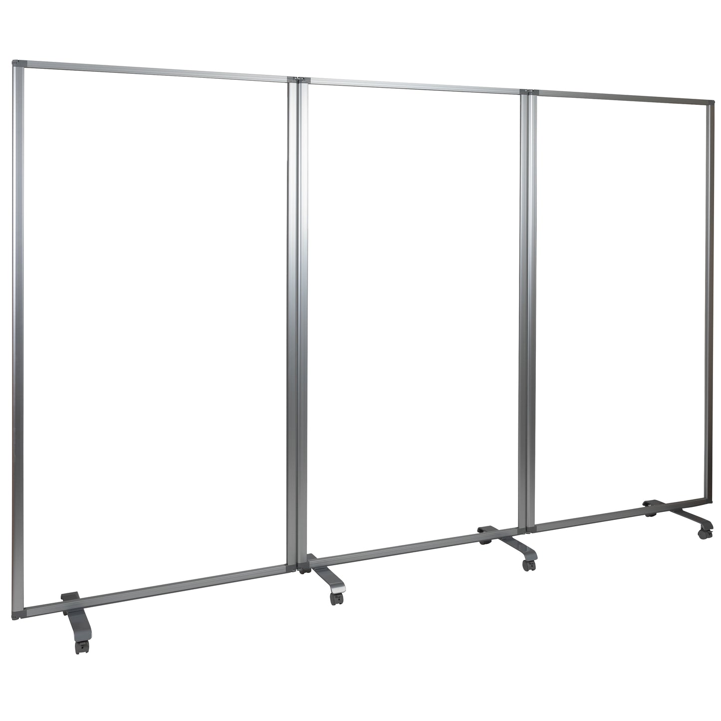 Raisley Transparent Acrylic Mobile Partition with Lockable Casters, 72"H x 36"L (3 Sections Included) Clear