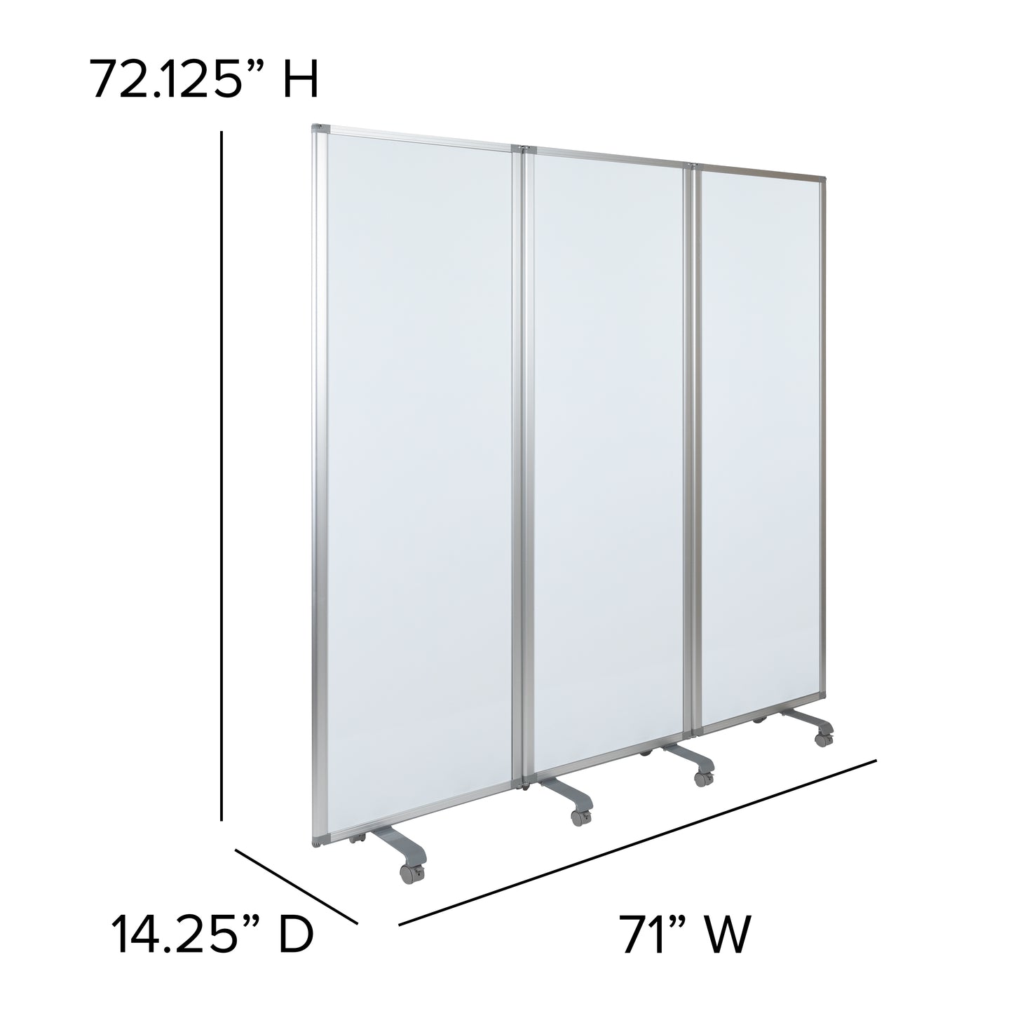 Raisley Mobile Magnetic Whiteboard Partition with Lockable Casters, 72"H x 24"W (3 sections included) White