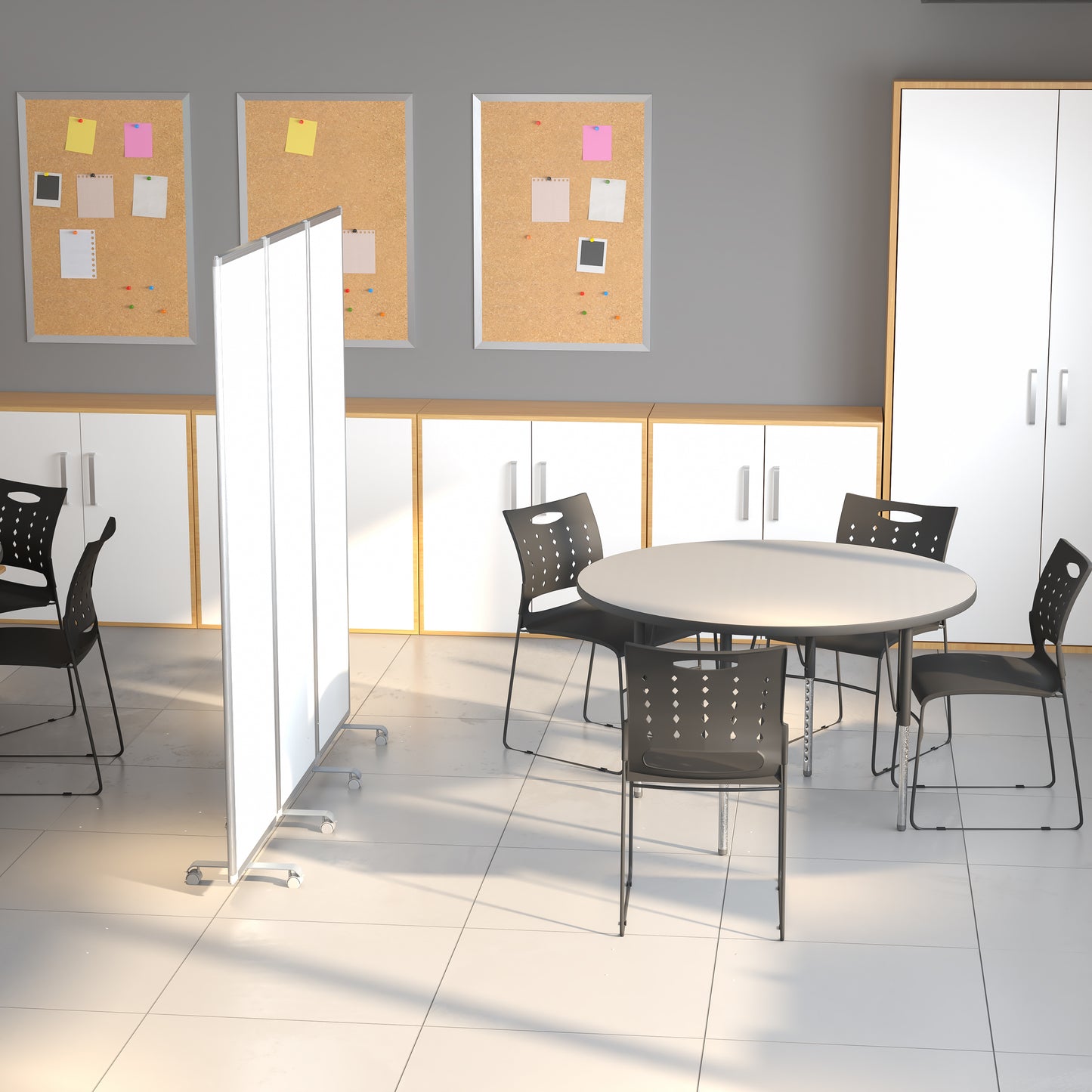 Raisley Mobile Magnetic Whiteboard Partition with Lockable Casters, 72"H x 24"W (3 sections included) White