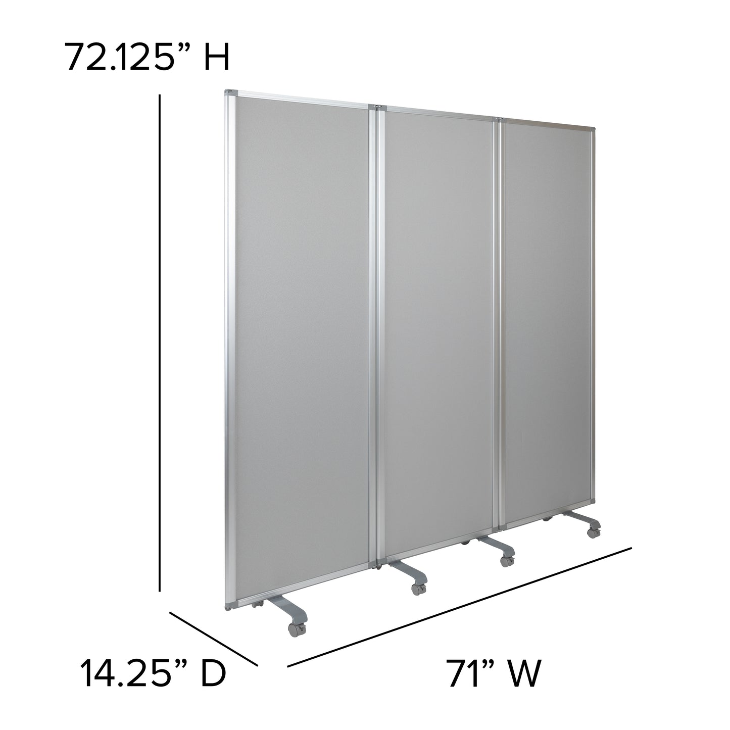 Raisley Double Sided Mobile Magnetic Whiteboard/Cloth Partition with Lockable Casters, 72"H x 24"W (3 sections included) White/Gray