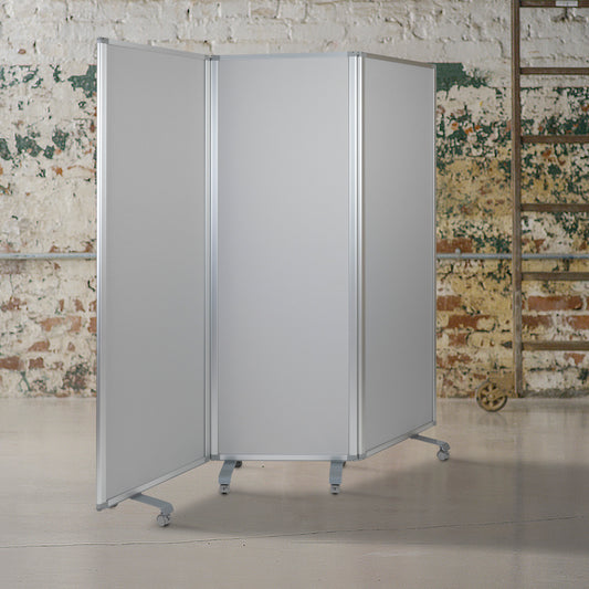 Raisley Double Sided Mobile Magnetic Whiteboard/Cloth Partition with Lockable Casters, 72"H x 24"W (3 sections included) White/Gray