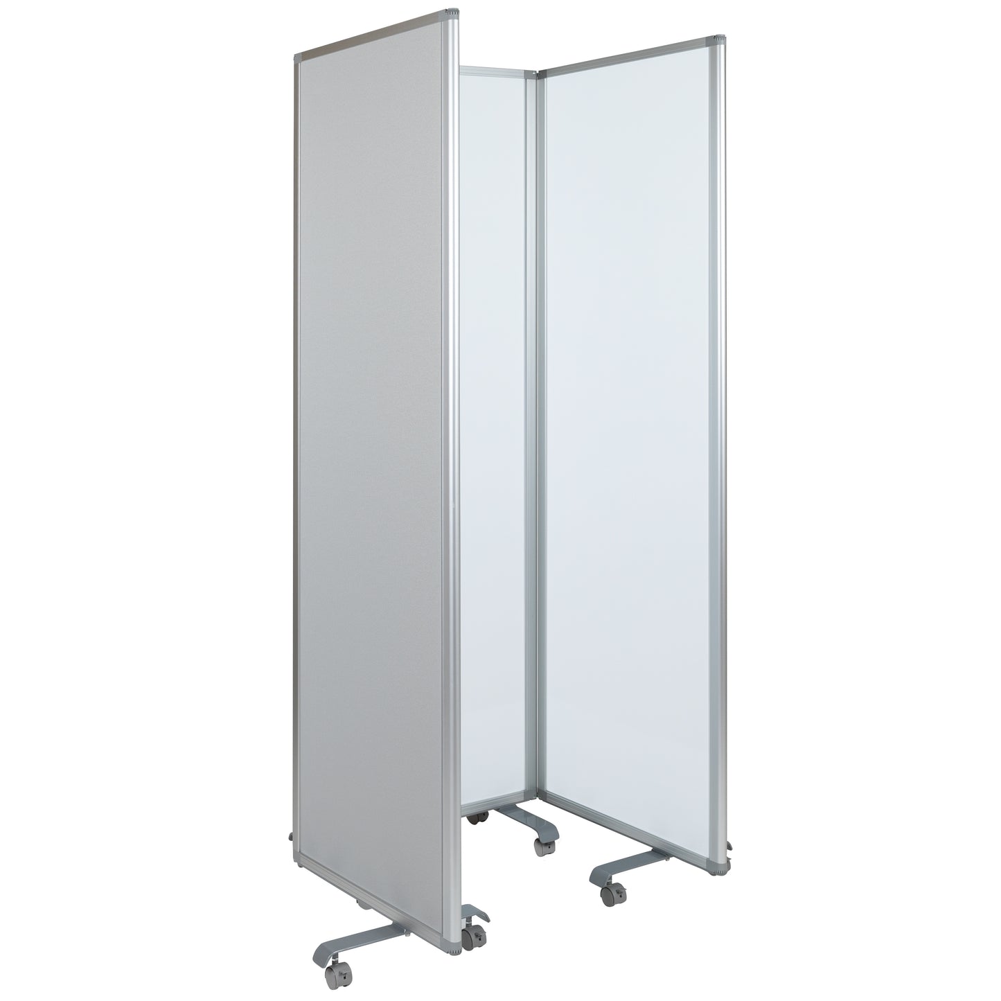 Raisley Double Sided Mobile Magnetic Whiteboard/Cloth Partition with Lockable Casters, 72"H x 24"W (3 sections included) White/Gray