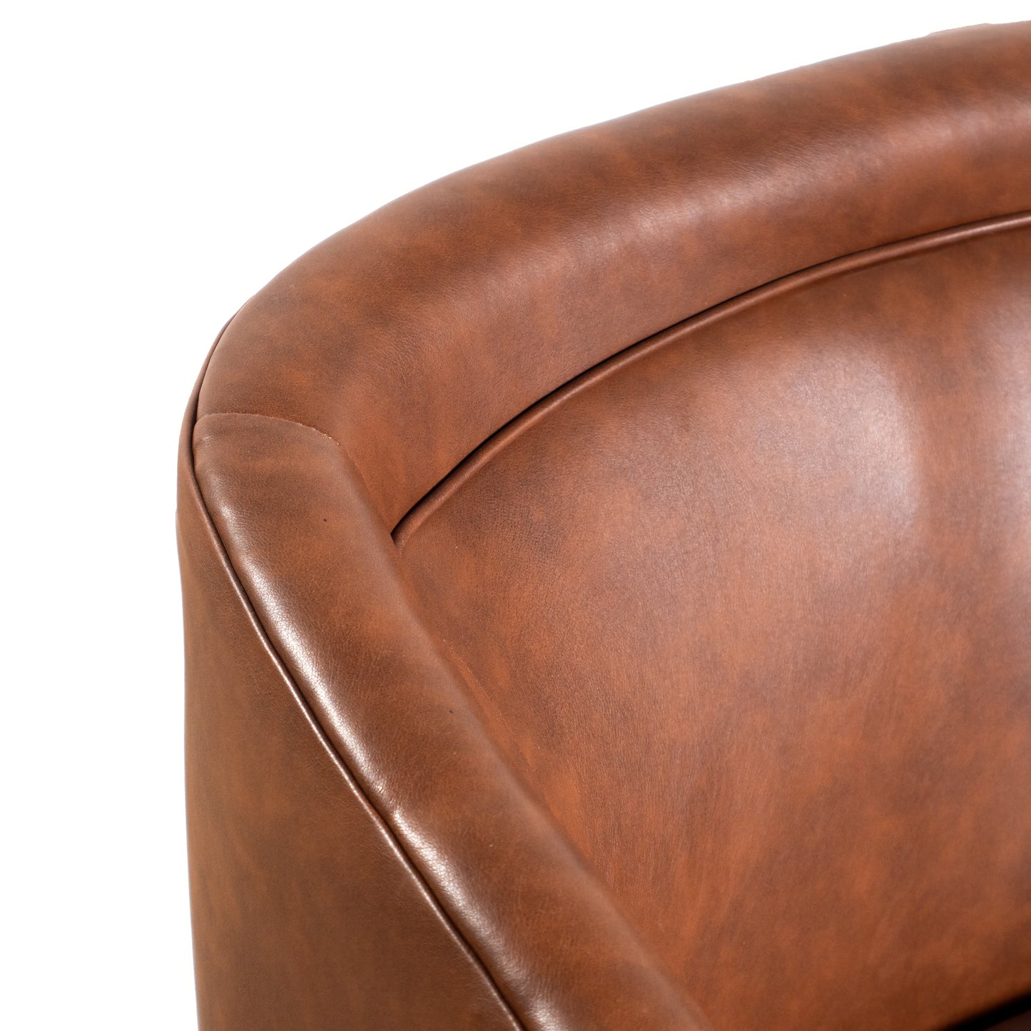 Dean Club Style Commercial Barrel Accent Armchair with 360 Degree Swivel Metal Base and Sloped Armrests in Brown LeatherSoft Upholstery Brown LeatherSoft