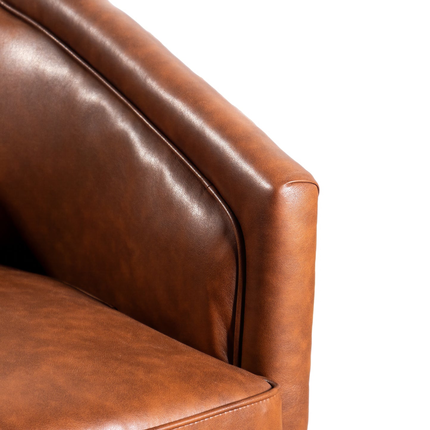 Dean Club Style Commercial Barrel Accent Armchair with 360 Degree Swivel Metal Base and Sloped Armrests in Brown LeatherSoft Upholstery Brown LeatherSoft