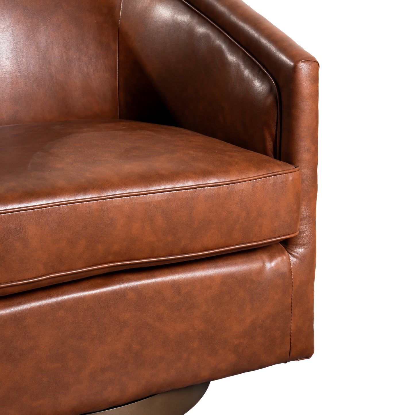 Dean Club Style Commercial Barrel Accent Armchair with 360 Degree Swivel Metal Base and Sloped Armrests in Brown LeatherSoft Upholstery Brown LeatherSoft