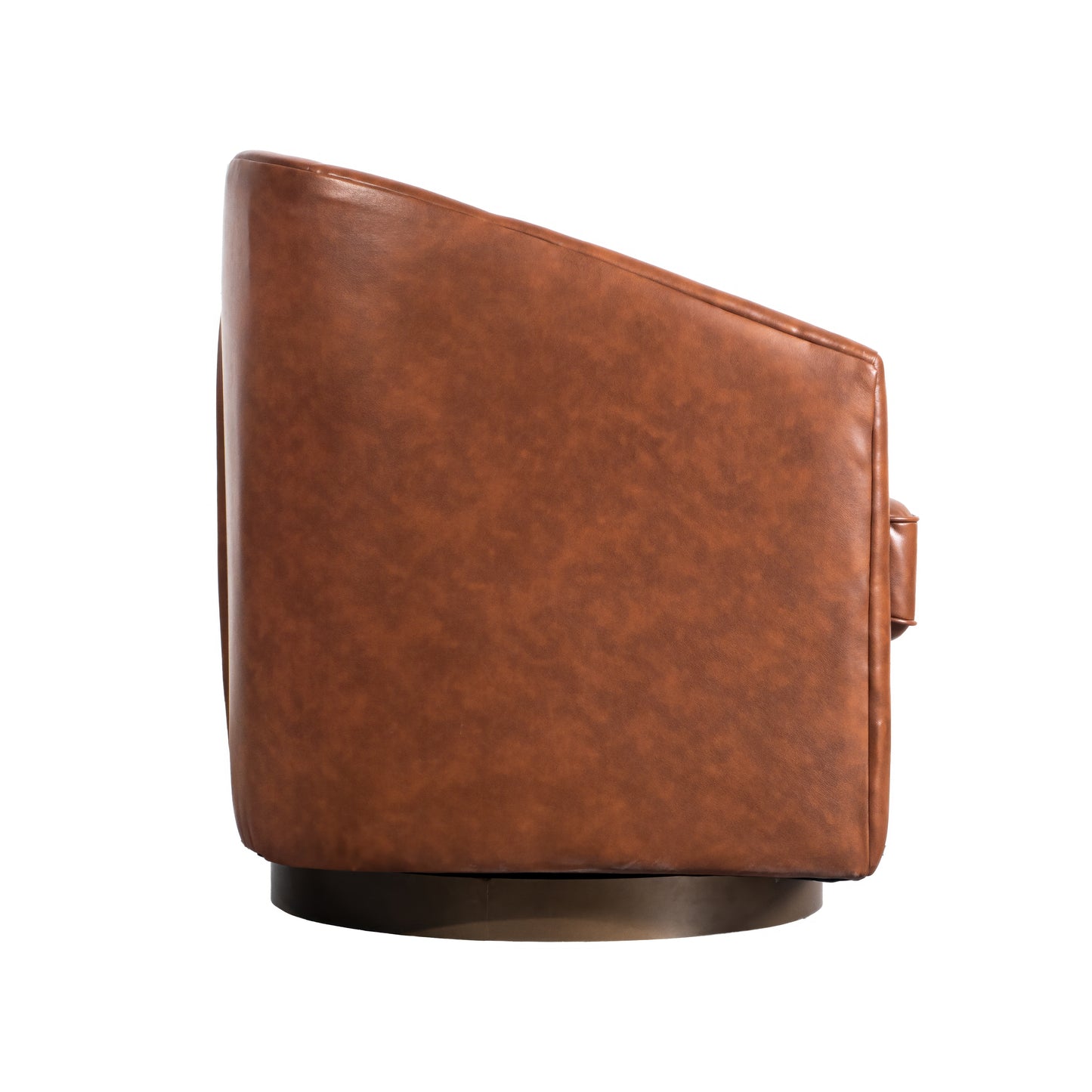 Dean Club Style Commercial Barrel Accent Armchair with 360 Degree Swivel Metal Base and Sloped Armrests in Brown LeatherSoft Upholstery Brown LeatherSoft