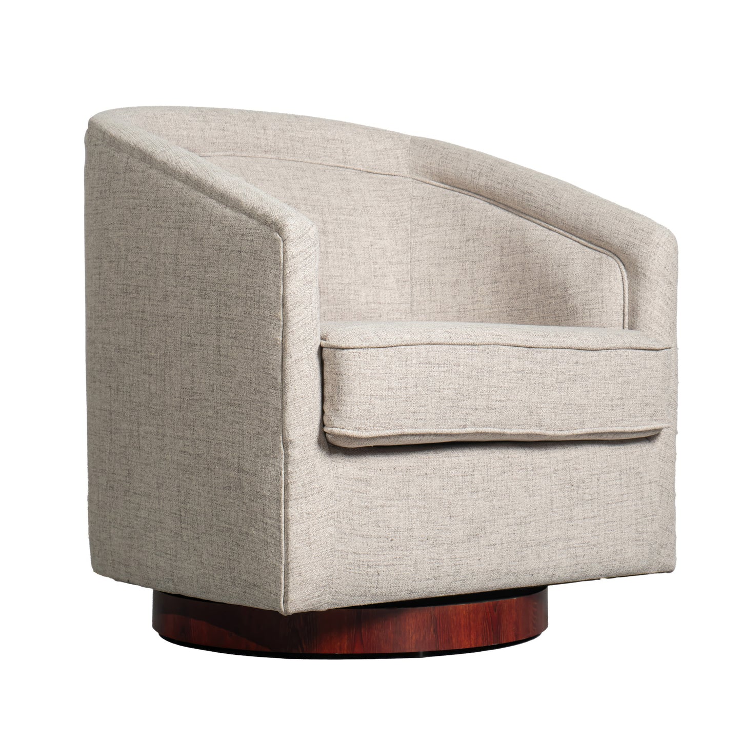 Dean Club Style Commercial Barrel Accent Armchair with 360 Degree Swivel Metal Base and Sloped Armrests in Cream Fabric Upholstery Cream