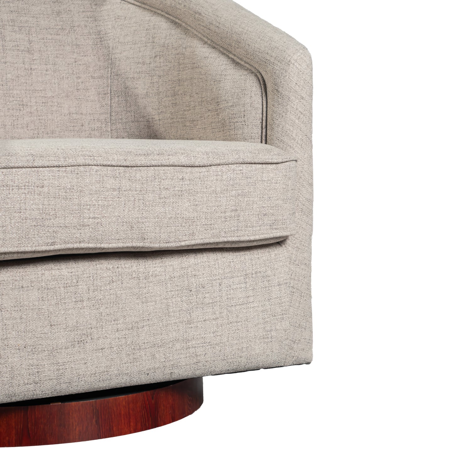 Dean Club Style Commercial Barrel Accent Armchair with 360 Degree Swivel Metal Base and Sloped Armrests in Cream Fabric Upholstery Cream
