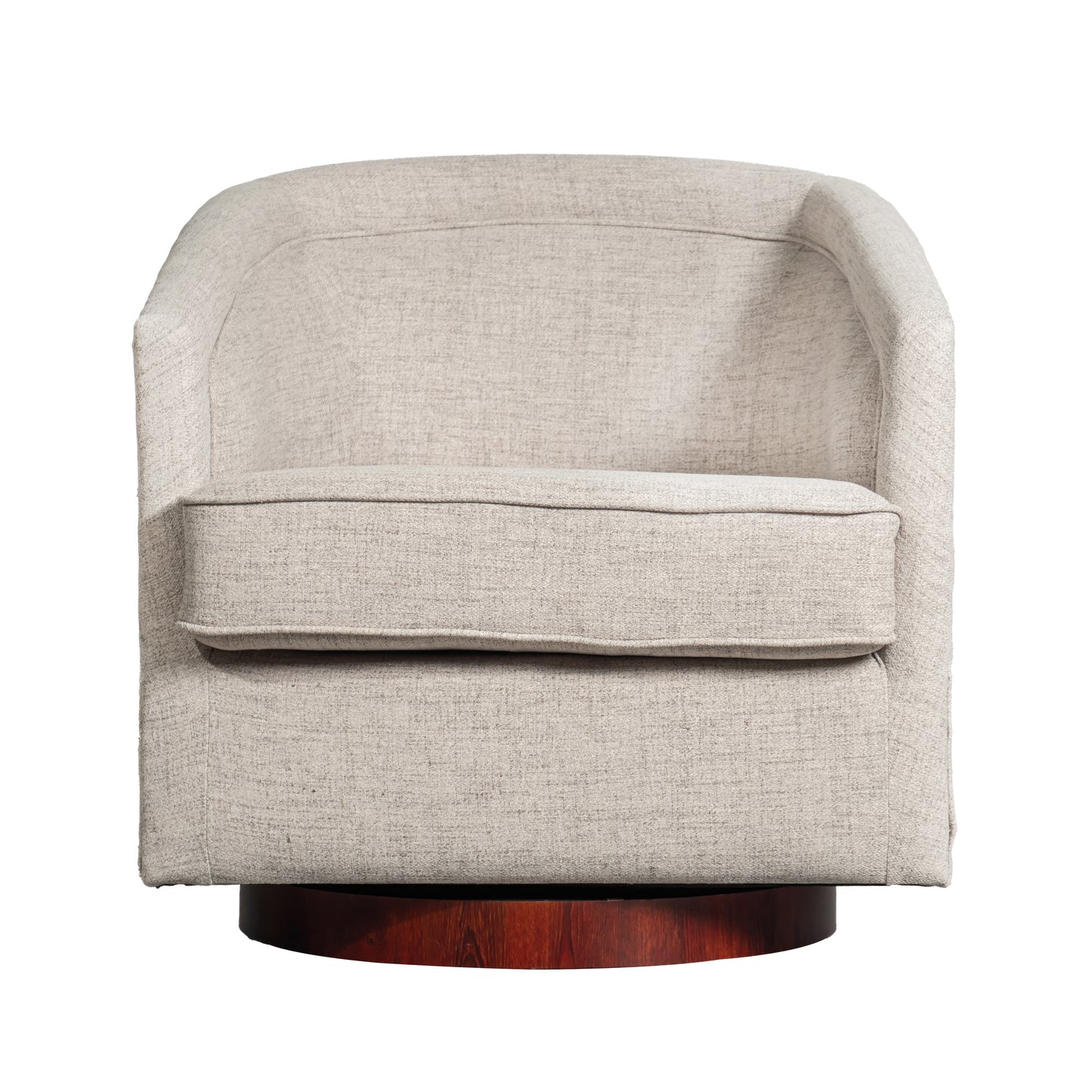 Dean Club Style Commercial Barrel Accent Armchair with 360 Degree Swivel Metal Base and Sloped Armrests in Cream Fabric Upholstery Cream
