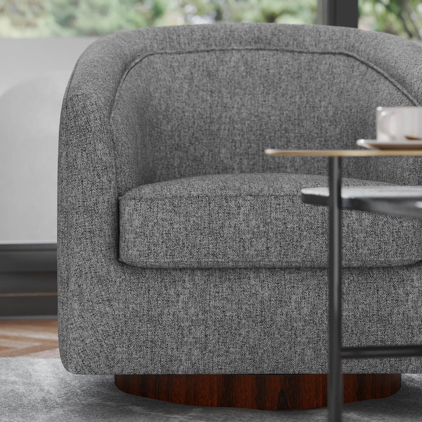 Dean Club Style Commercial Barrel Accent Armchair with 360 Degree Swivel Metal Base and Sloped Armrests in Gray Fabric Upholstery Gray