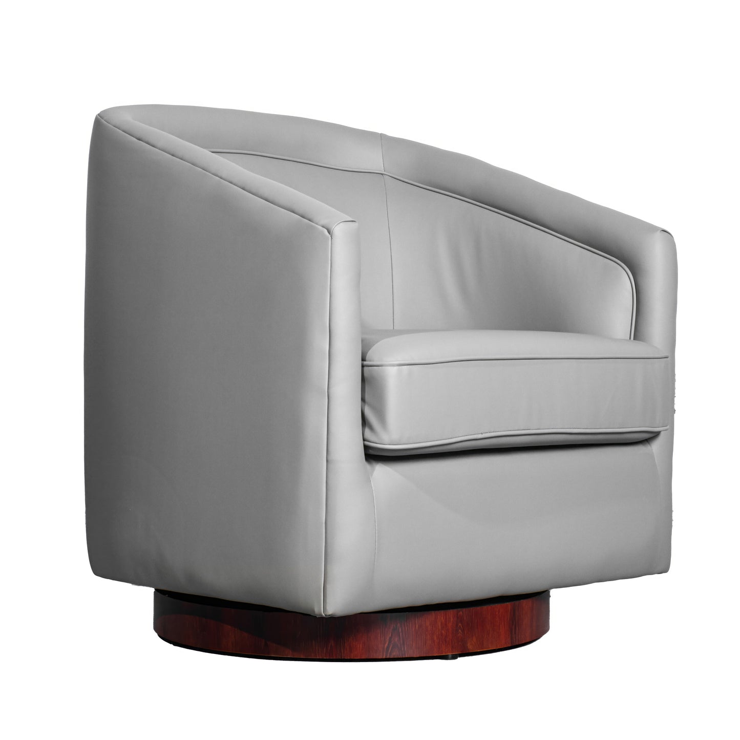 Dean Club Style Commercial Barrel Accent Armchair with 360 Degree Swivel Metal Base and Sloped Armrests in Gray LeatherSoft Upholstery Gray LeatherSoft