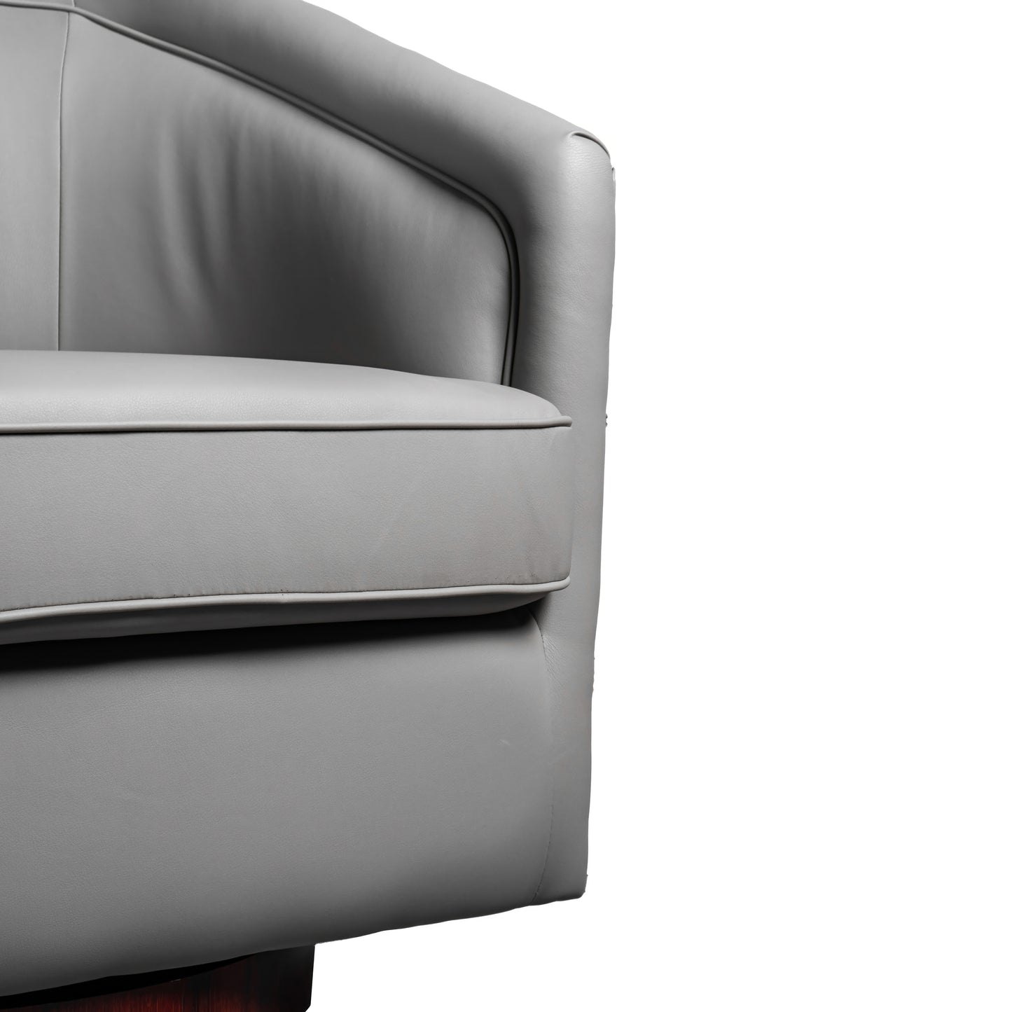 Dean Club Style Commercial Barrel Accent Armchair with 360 Degree Swivel Metal Base and Sloped Armrests in Gray LeatherSoft Upholstery Gray LeatherSoft