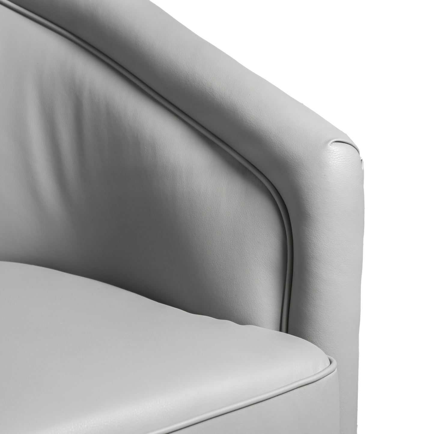 Dean Club Style Commercial Barrel Accent Armchair with 360 Degree Swivel Metal Base and Sloped Armrests in Gray LeatherSoft Upholstery Gray LeatherSoft