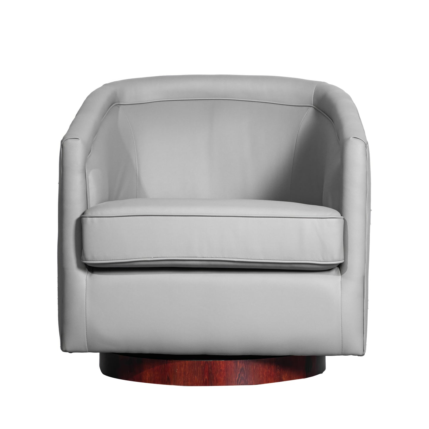 Dean Club Style Commercial Barrel Accent Armchair with 360 Degree Swivel Metal Base and Sloped Armrests in Gray LeatherSoft Upholstery Gray LeatherSoft