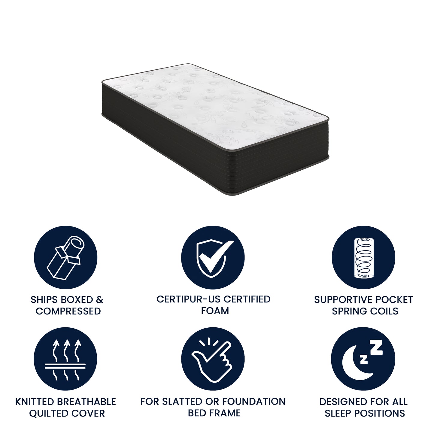 Dream Cooling Gel 12 Inch CertiPUR-US Certified Foam and Pocket Spring Hybrid Mattress, Twin Mattress in a Box White/Black