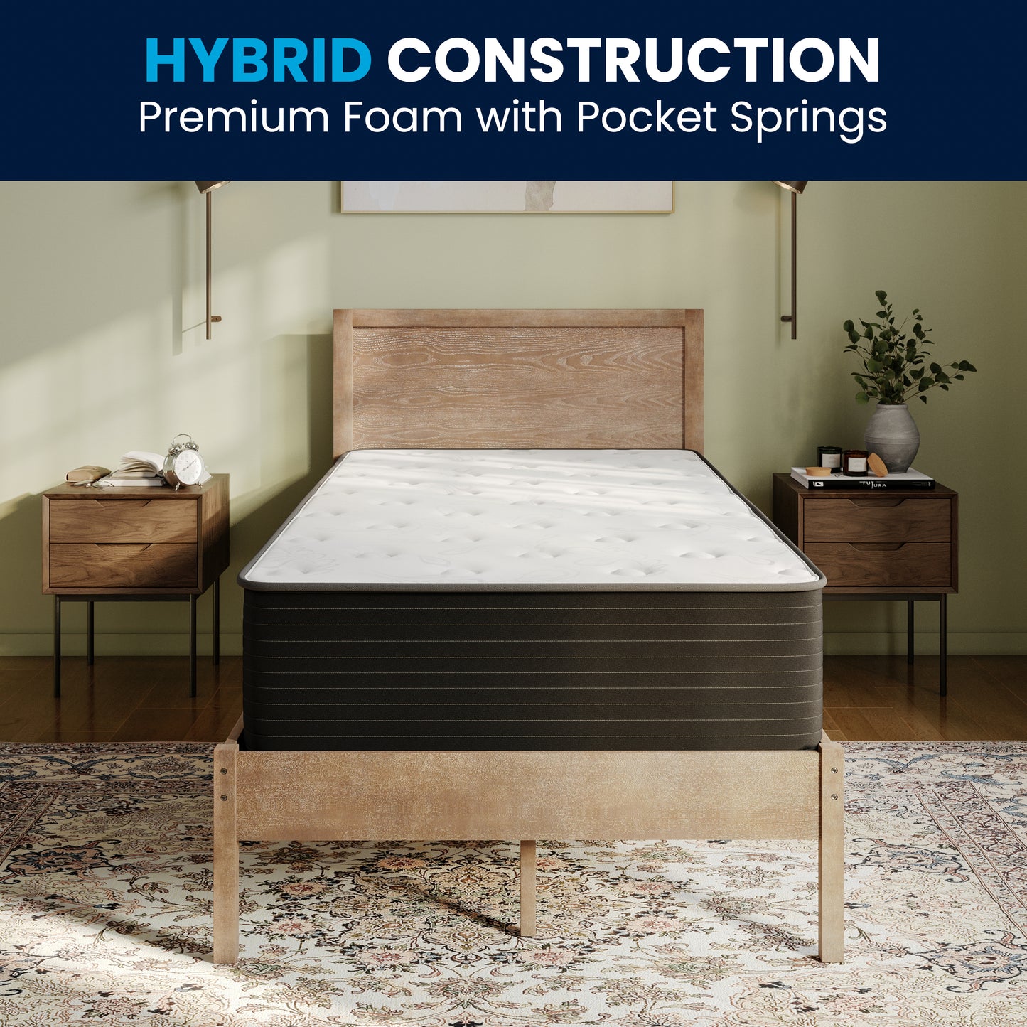 Dream Cooling Gel 12 Inch CertiPUR-US Certified Foam and Pocket Spring Hybrid Mattress, Twin Mattress in a Box White/Black