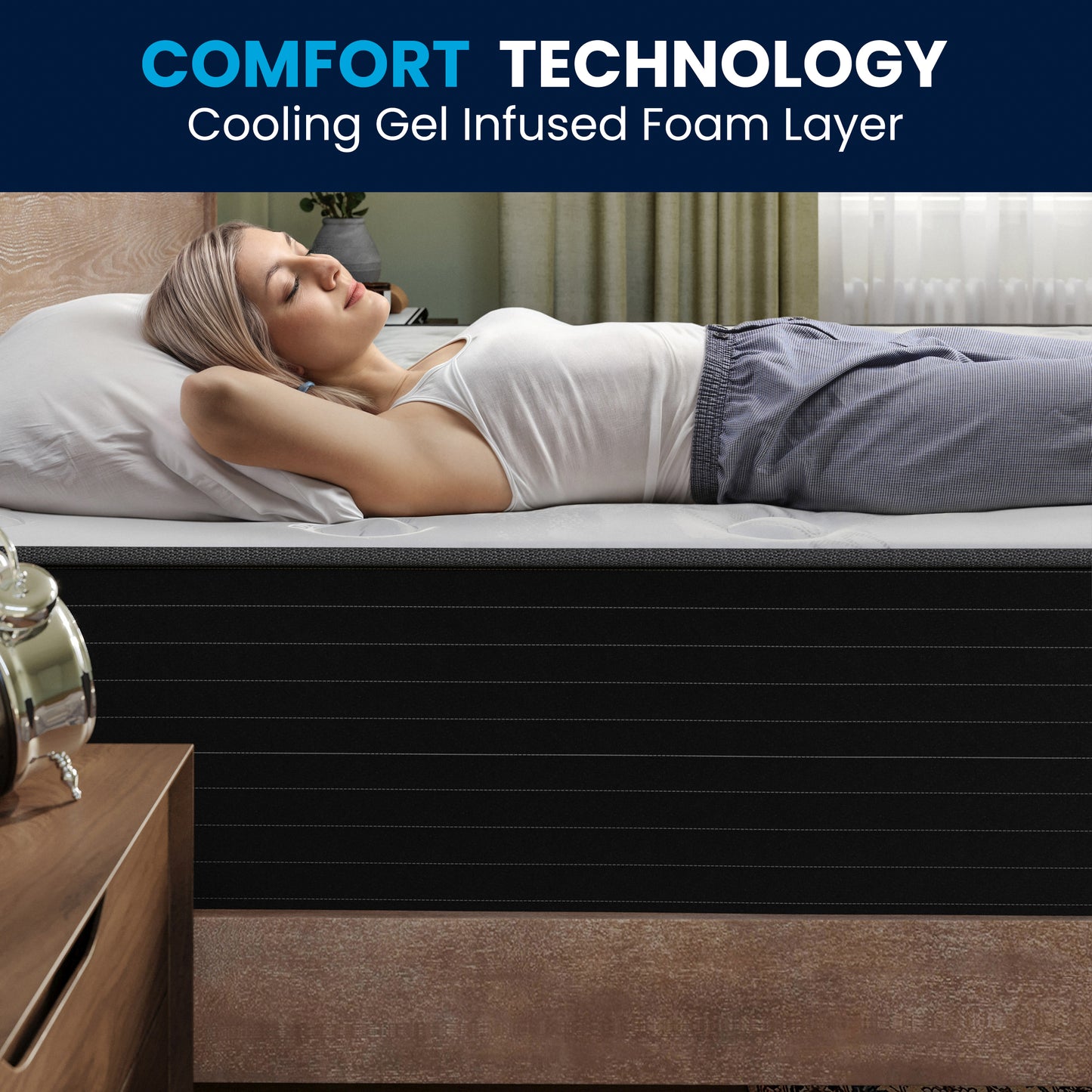 Dream Cooling Gel 12 Inch CertiPUR-US Certified Foam and Pocket Spring Hybrid Mattress, Twin Mattress in a Box White/Black