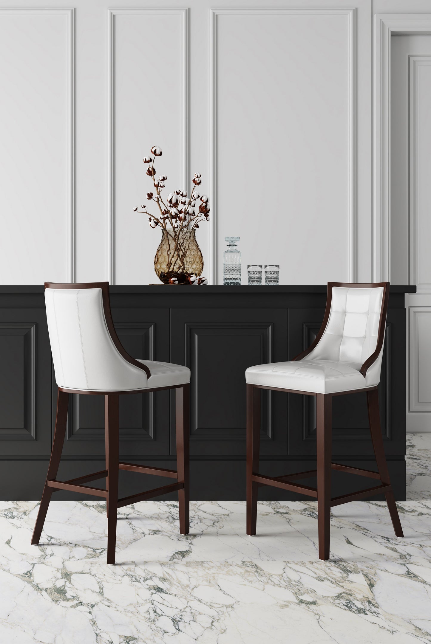 Manhattan Comfort Fifth Avenue 45 in. Pearl White and Walnut Beech Wood Bar Stool BS007-PW