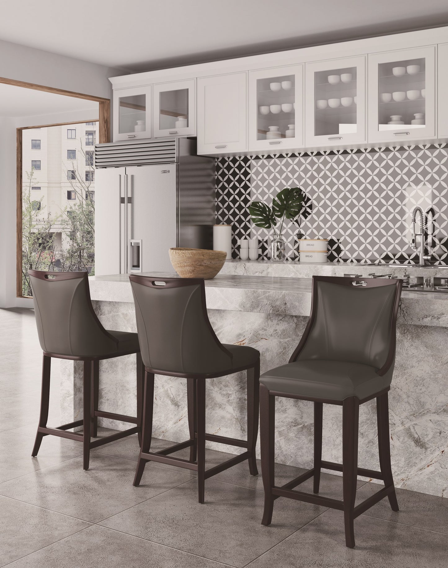 Emperor Traditional Wood Upholstered Barstool in Graphite BS008-PE
