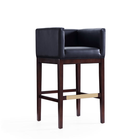 Manhattan Comfort Kingsley 38 in. Black and Dark Walnut Beech Wood Barstool BS012-BK