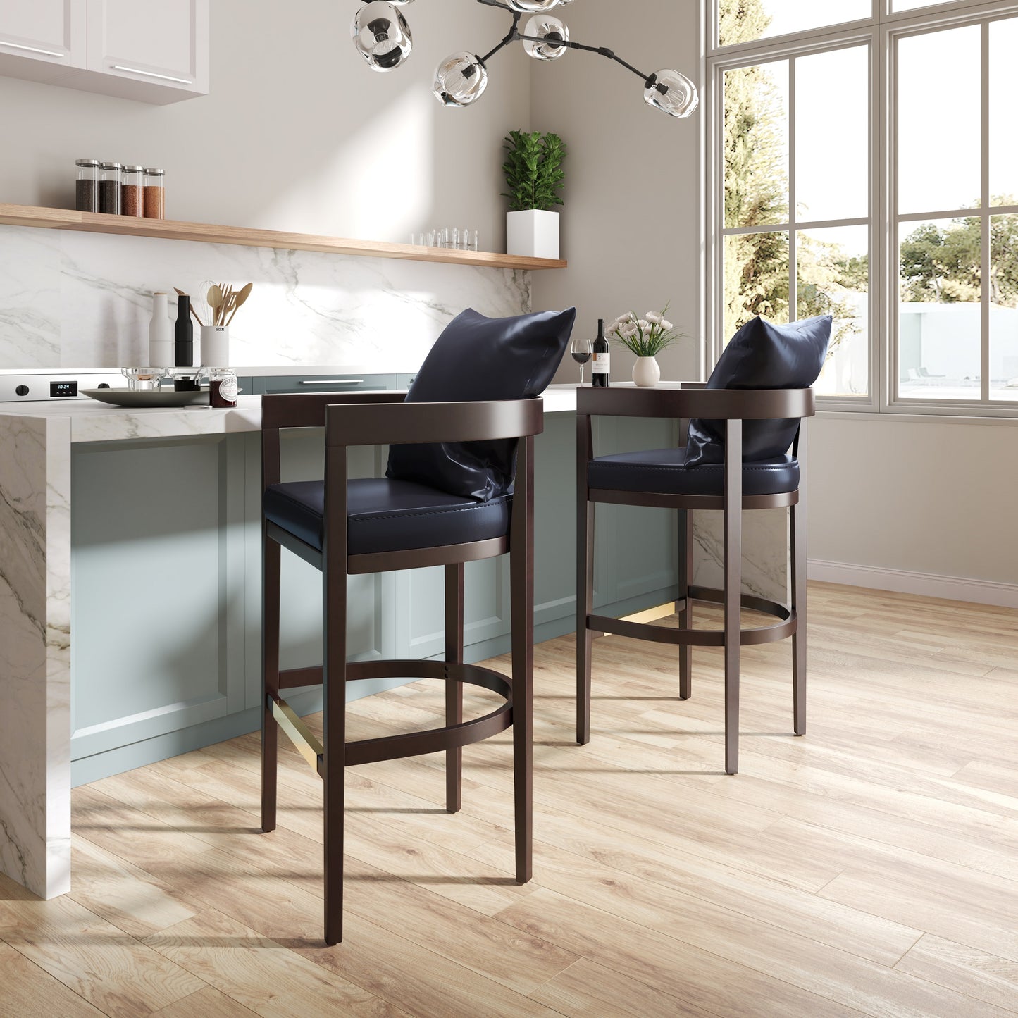 Ritz Mid-Century Modern Wood Upholstered Barstool in Black BS013-BK