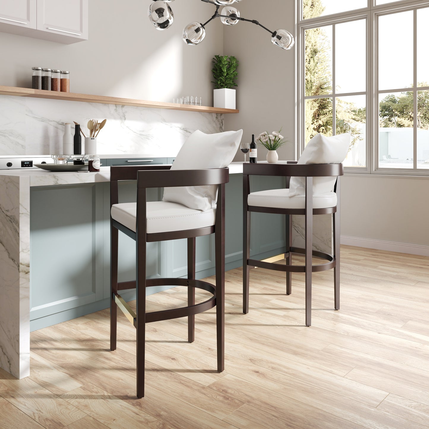 Ritz Mid-Century Modern Wood Upholstered Barstool in Ivory BS013-IV
