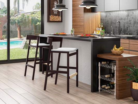 Manhattan Comfort Klismos 40.75 in. Ivory and Dark Walnut Beech Wood Barstool BS014-IV
