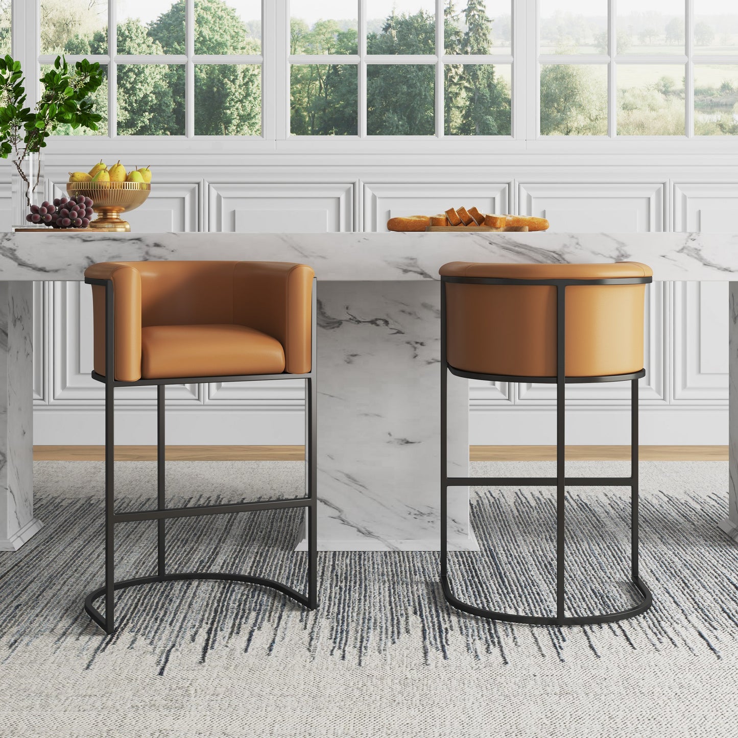 Manhattan Comfort Cosmopolitan 37.8 in. Camel and Black Metal Barstool BS015-CL