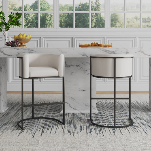 Manhattan Comfort Cosmopolitan 37.8 in. Cream and Black Metal Barstool BS015-CR
