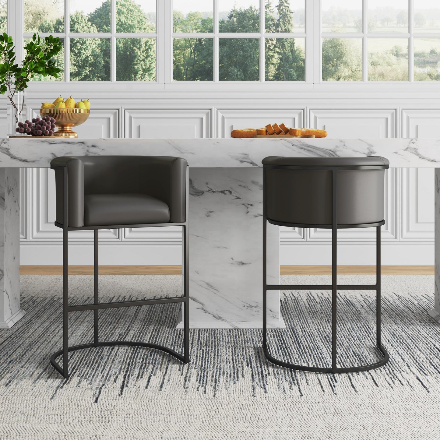 Cosmopolitan Mid-Century Modern Metal Upholstered Barstool in Graphite BS015-PE