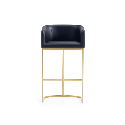Manhattan Comfort Louvre Mid-Century Modern Leatherette Upholstered Barstool in Black and Titanium Gold BS016-BK