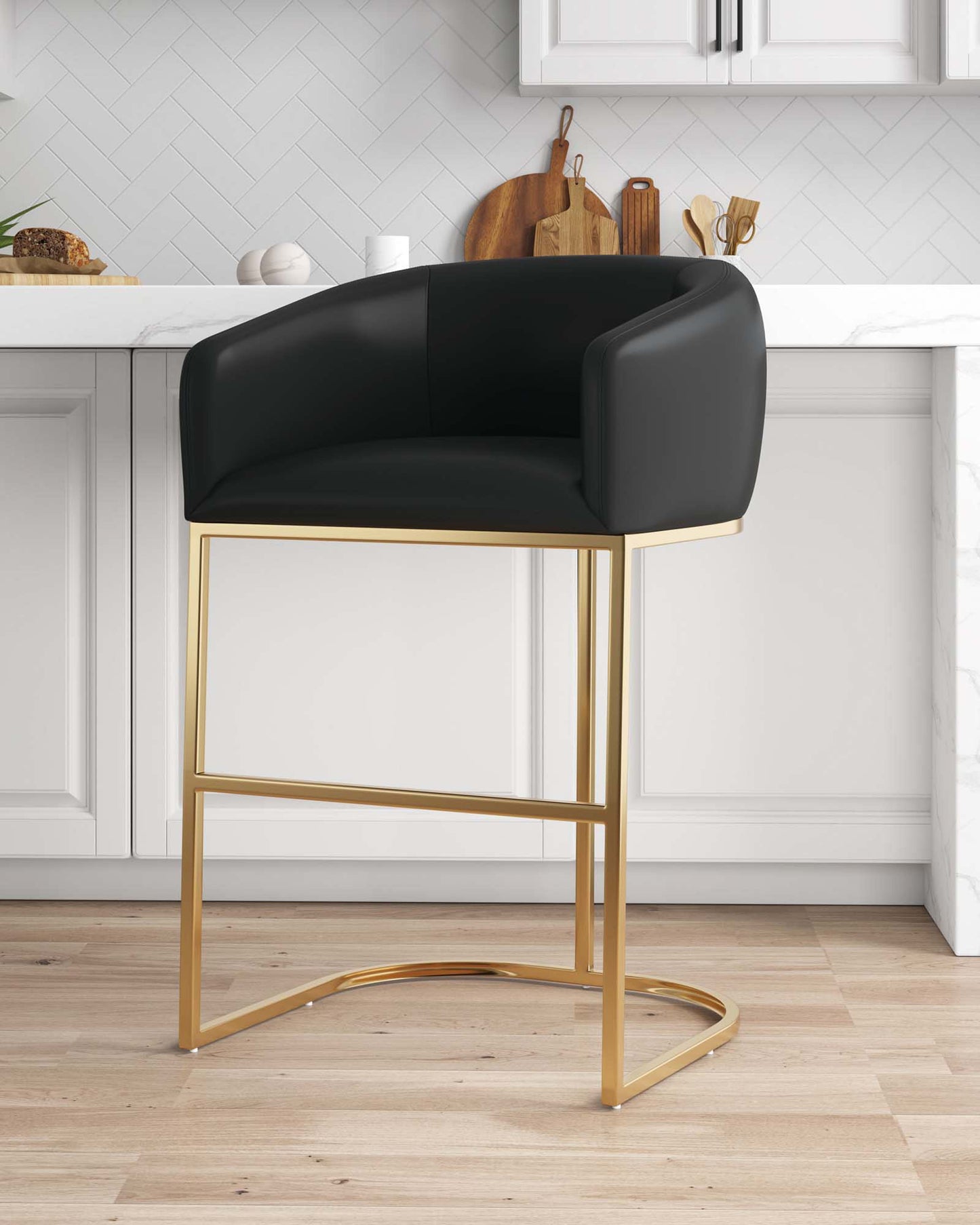 Manhattan Comfort Louvre Mid-Century Modern Leatherette and Stainless Steel Barstools