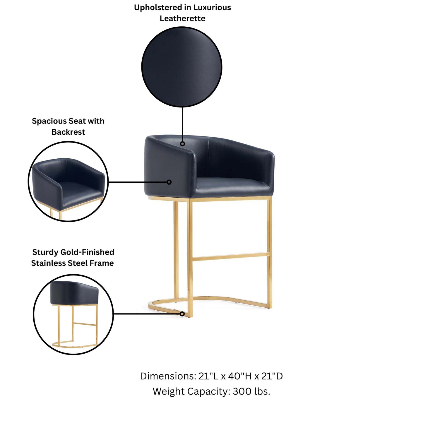 Louvre Mid-Century Modern Metal Upholstered Barstool in Black BS016-BK