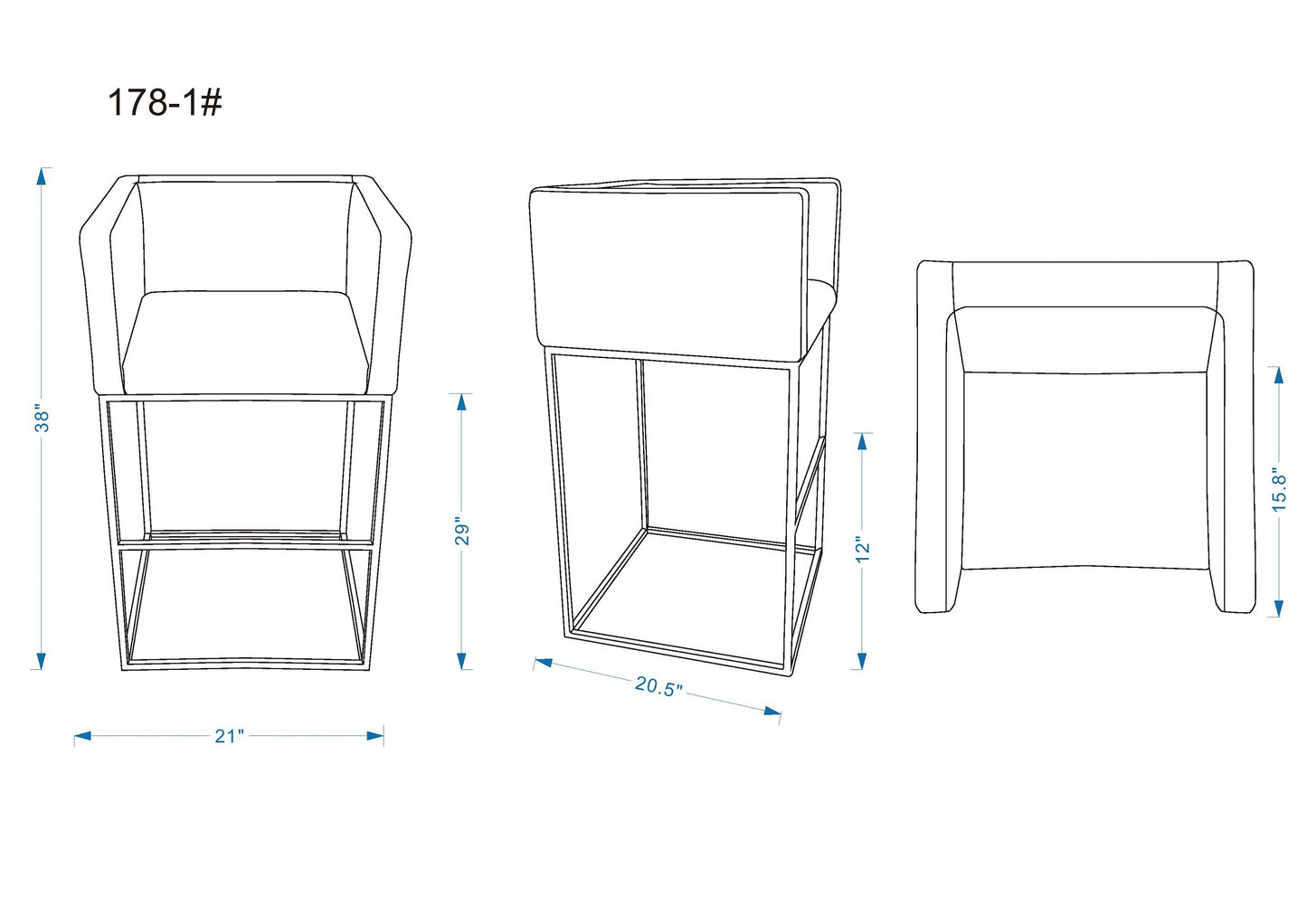 Manhattan Comfort Embassy 38 in. Grey and Black Metal Barstool BS018-GY