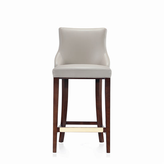 Manhattan Comfort Modern Shubert Barstool Upholstered in Light Grey Leatherette with Beech Wood Legs BS019-LG