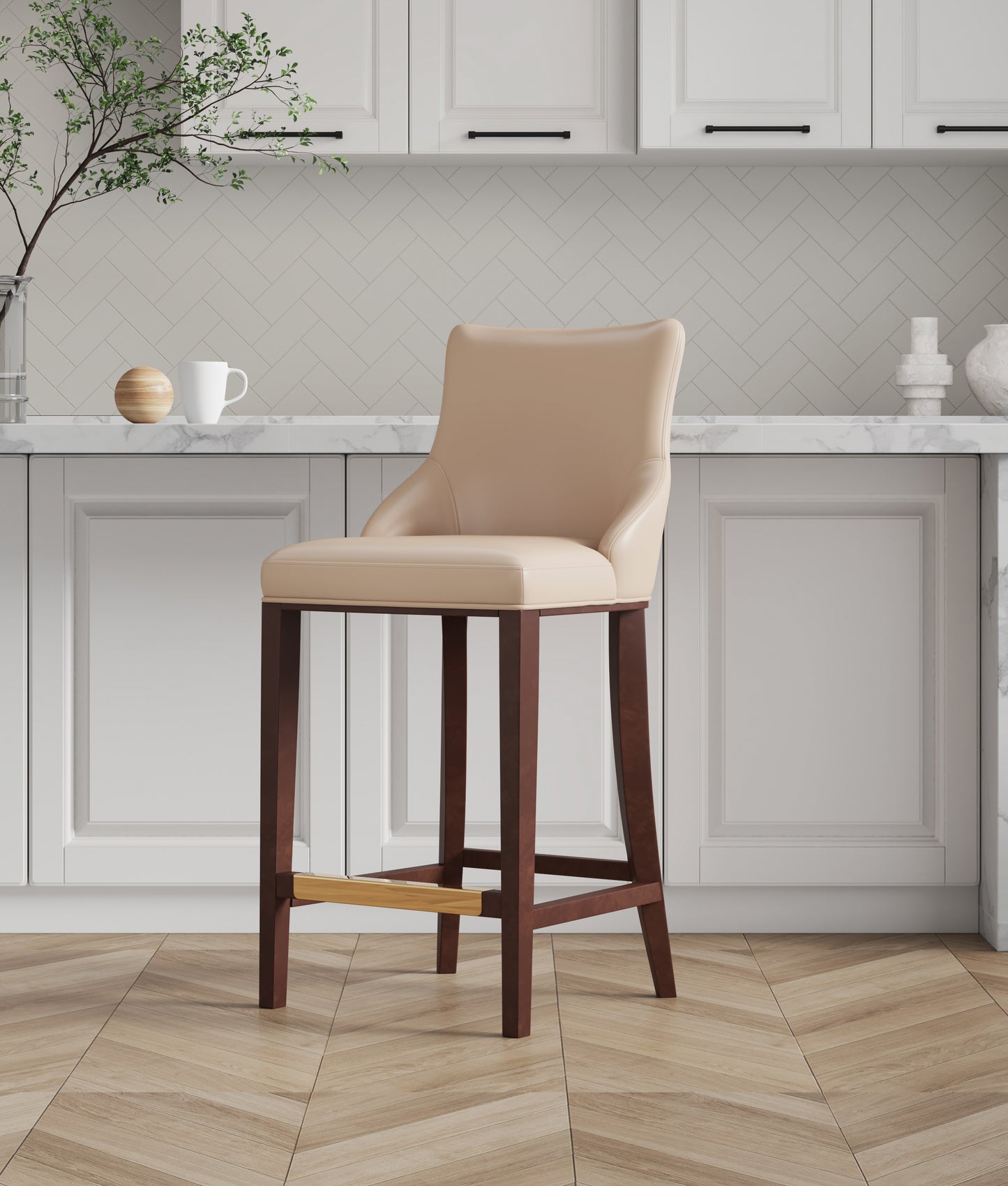 Shubert Modern Wood Upholstered Barstool in Tan BS019-TN