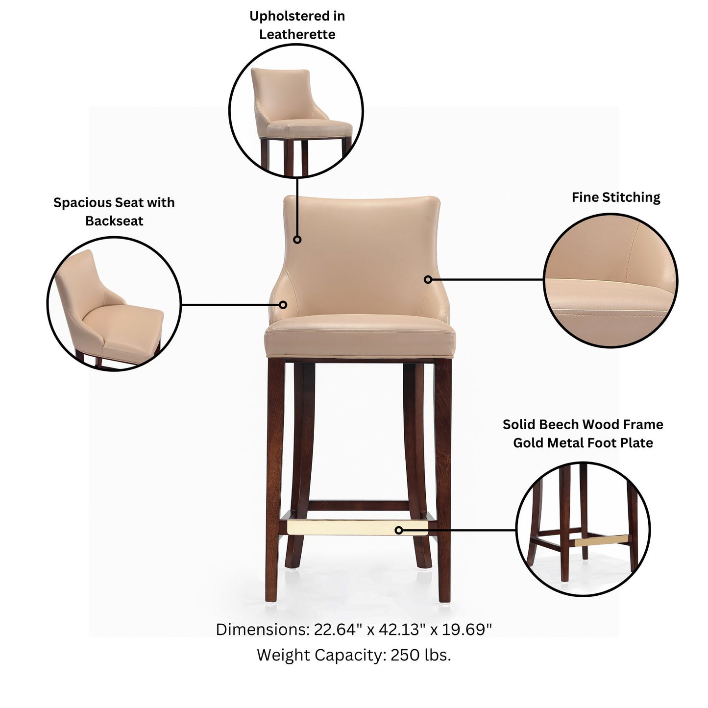 Shubert Modern Wood Upholstered Barstool in Tan BS019-TN