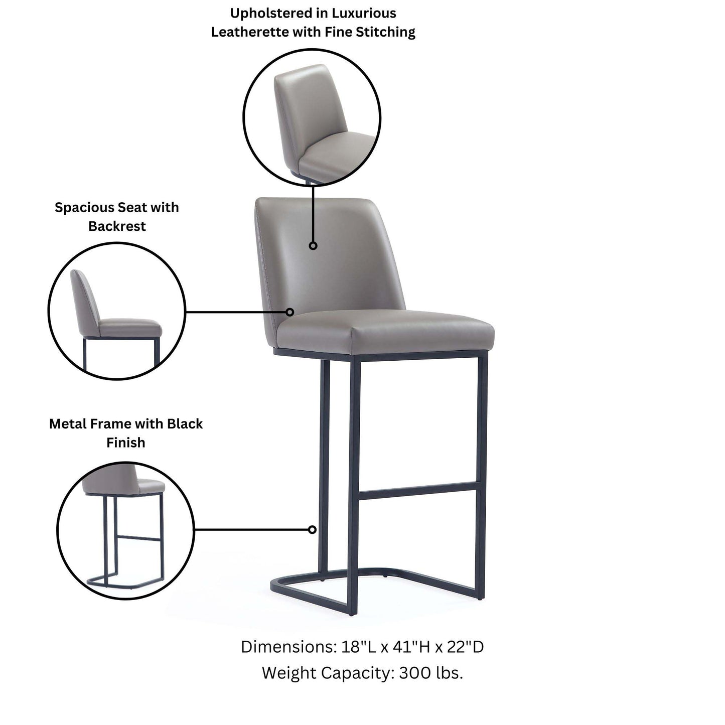 Manhattan Comfort Serena Modern Leatherette Upholstered Barstool in Grey BS020-GY