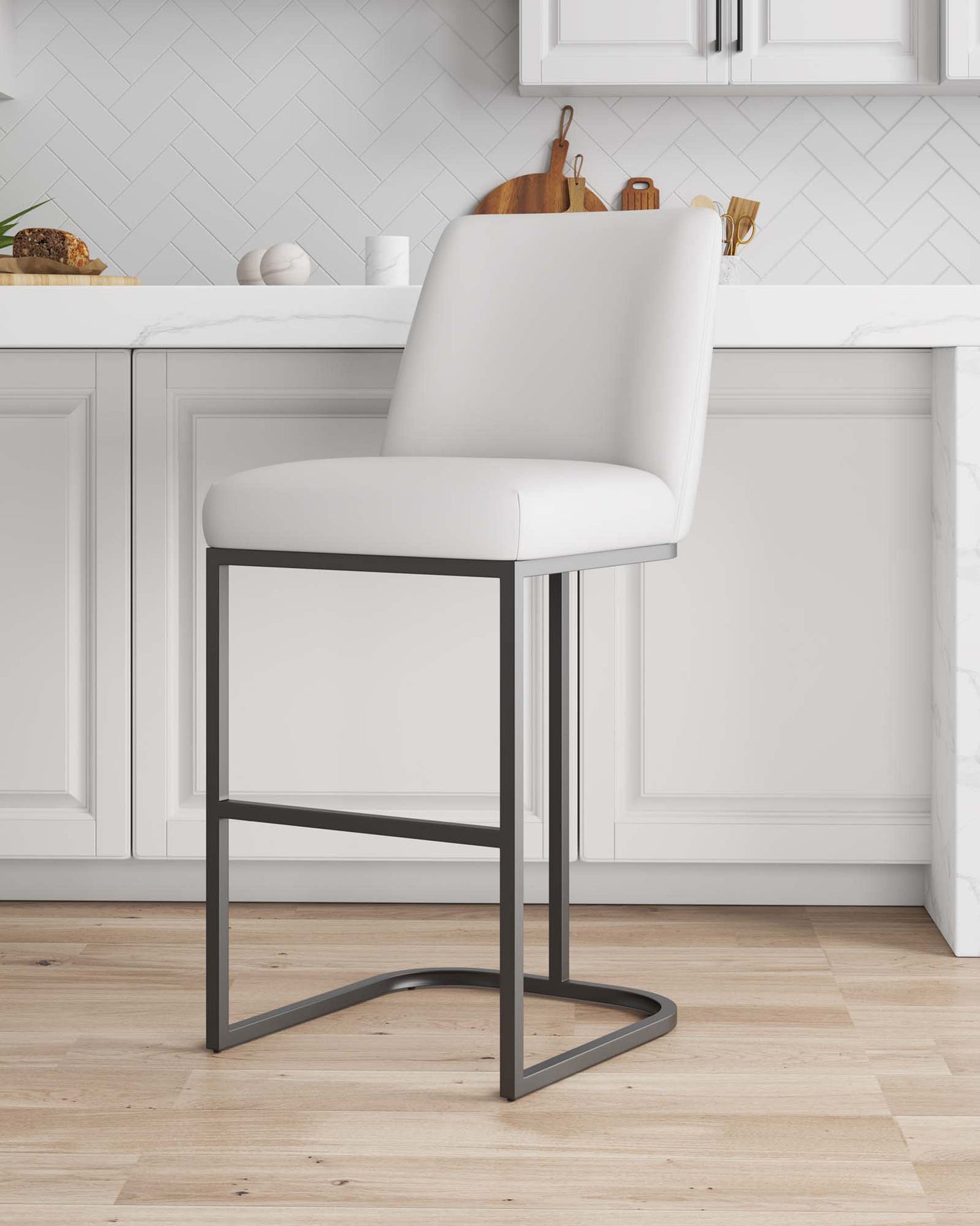 Serena Modern Metal Upholstered Barstool in White BS020-WH