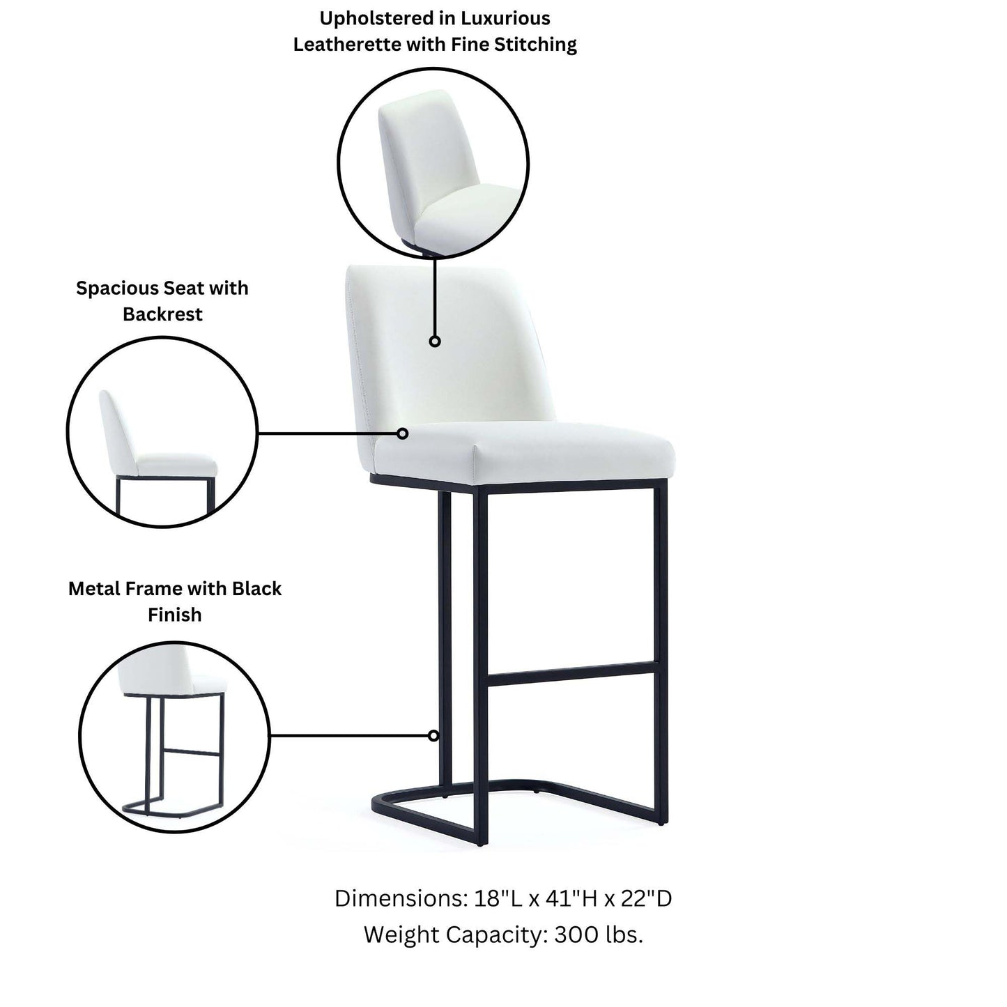 Serena Modern Metal Upholstered Barstool in White BS020-WH
