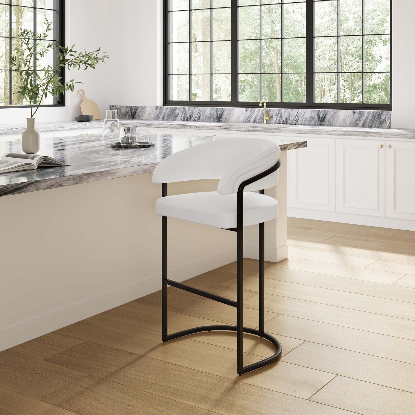 Augusta Modern Metal Upholstered Barstool in White BS021-WH