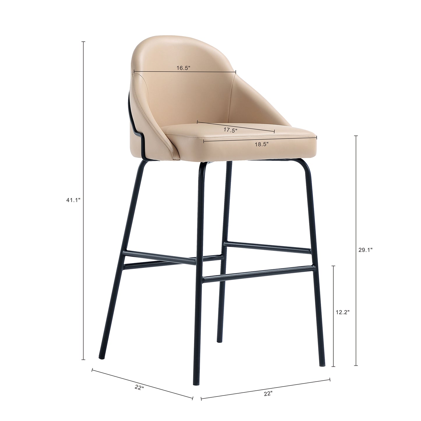 Gracie Modern Metal Upholstered Barstool in Tan and Black BS022-BTN