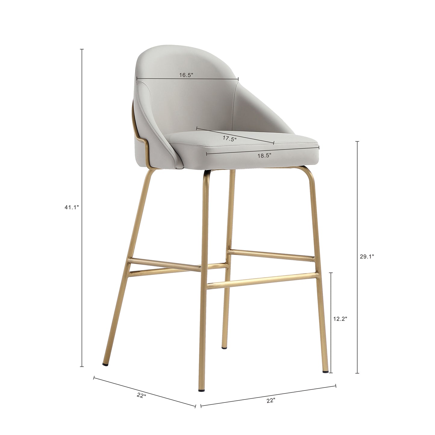 Gracie Modern Metal Upholstered Barstool in Stone Gray and Gold BS022-GST