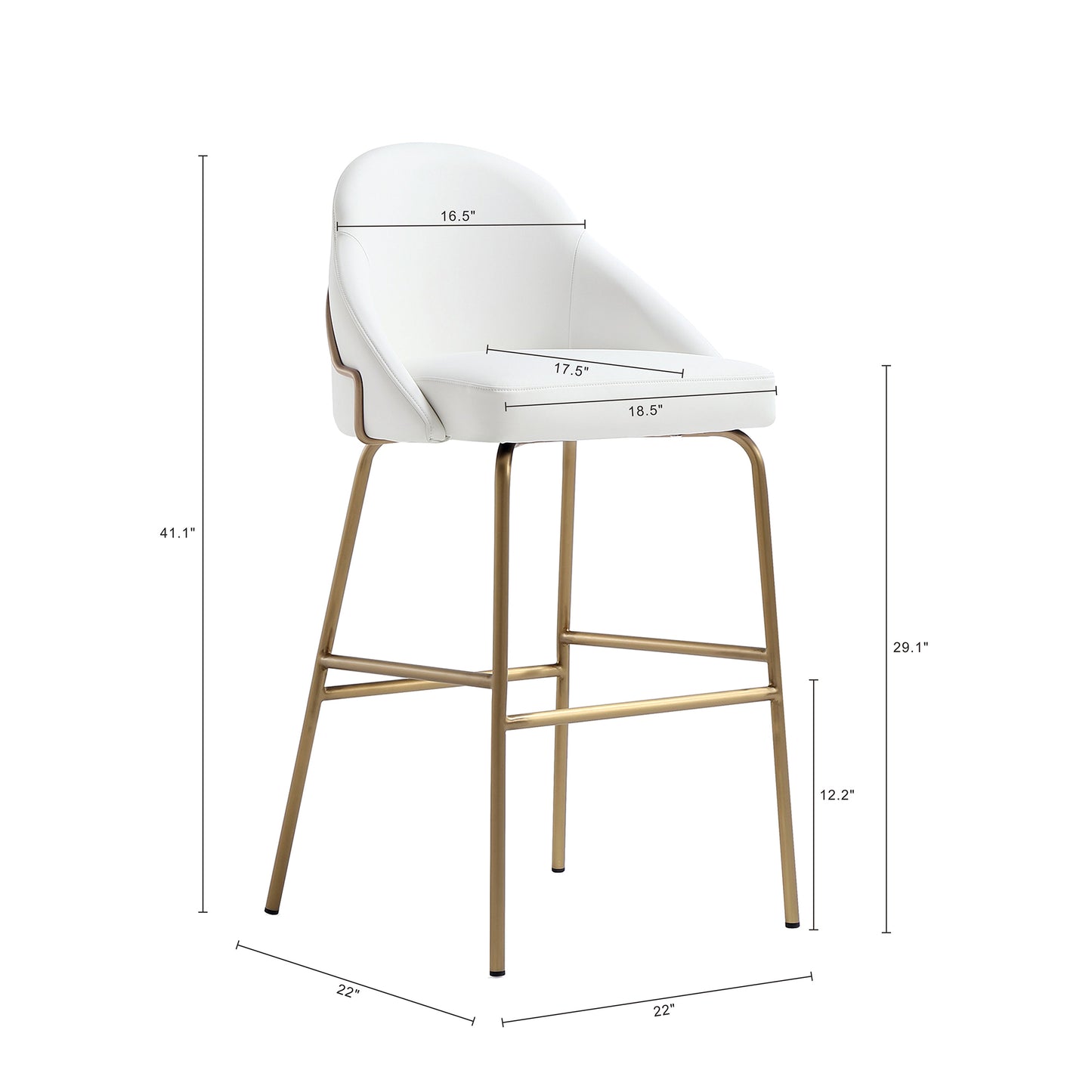 Gracie Modern Metal Upholstered Barstool in White and Gold BS022-GWH
