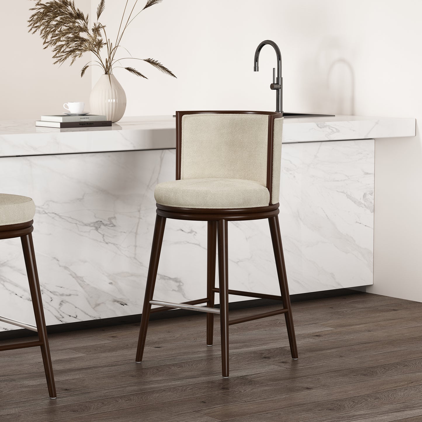 Evalyn Modern Wood Upholstered Barstool in Cream BS024-CR