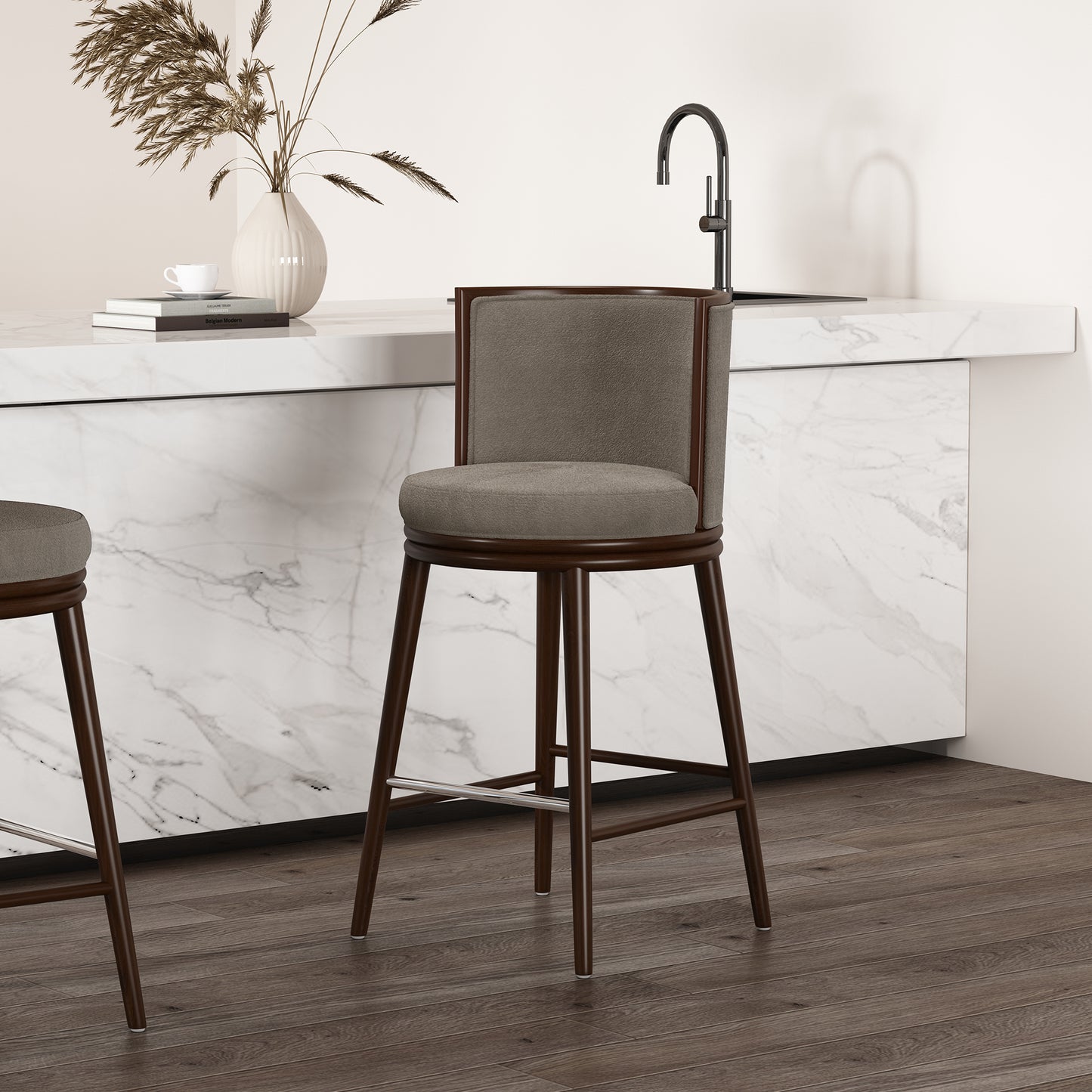 Evalyn Modern Wood Upholstered Barstool in Dove BS024-DO